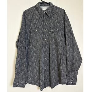 Wrangler Wrancher Shirts XL Long Sleeve Pearl Snap Black White Paisley LS